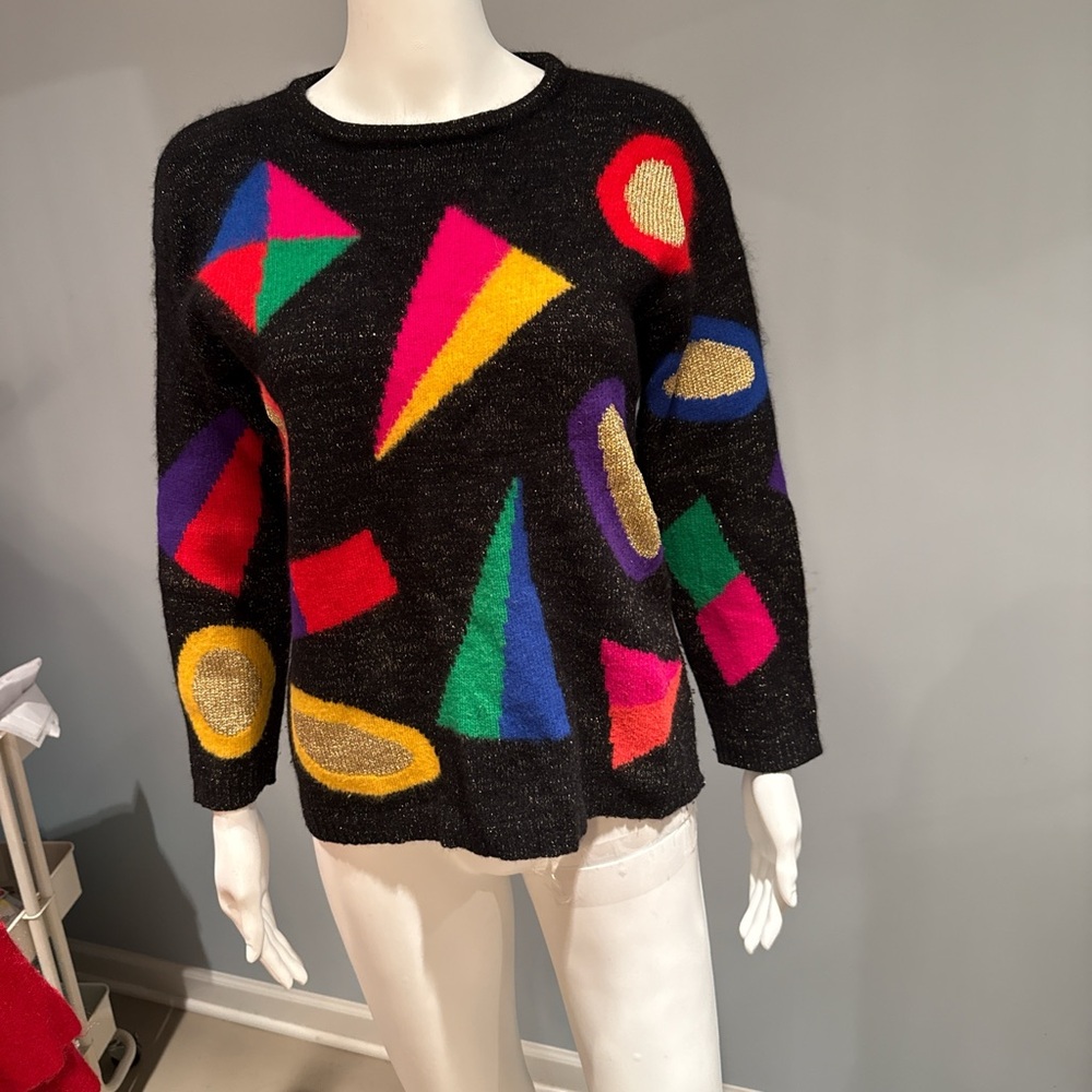 Rafaella Black Sweater with Bold Geometric Design